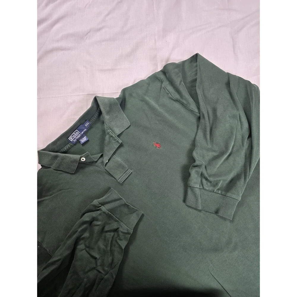 Ralph Lauren Polo Shirt Mens‎ 2XL XXL Green Long Sleeve Red Pony Embroidered